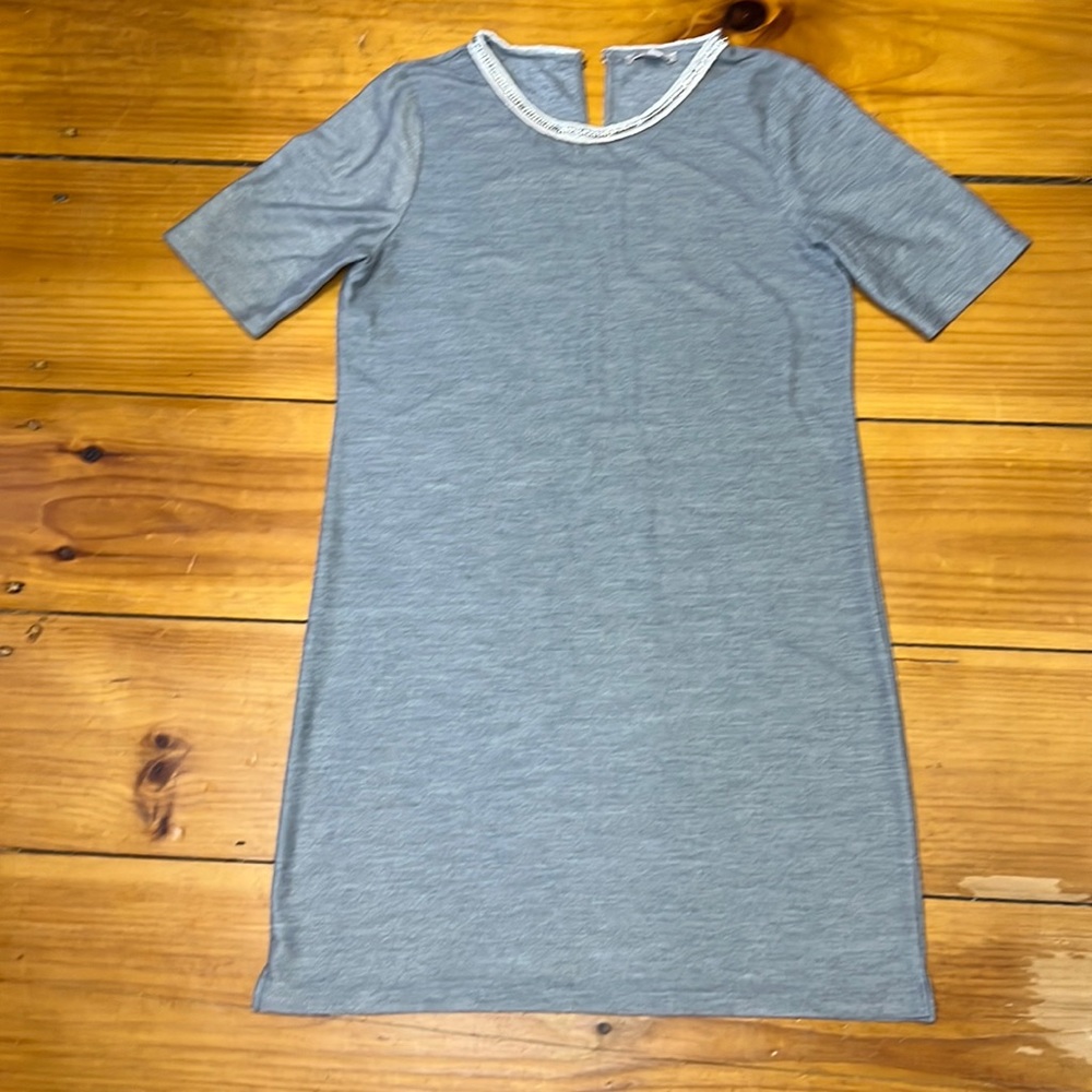 Short sleeve embellished crystal crew neck dress